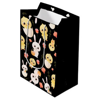 Sac Cadeau Moyen Motif sans couture de poussins et de lapins de Pâq