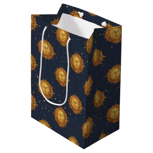 Sac Cadeau Moyen Motif Soleil Céleste Or (1) (Devant Angle)