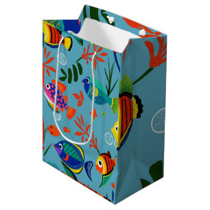 Sac Cadeau Moyen Motif sous-marin de poissons tropicaux colorés