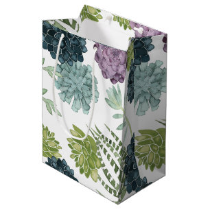 Sac Cadeau Moyen Motif succulent de collection de bonheur de plante