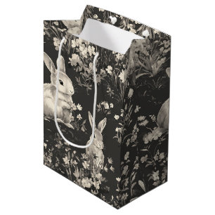 Sac Cadeau Moyen Motif Toile de Grandmillennial Lapin Noir