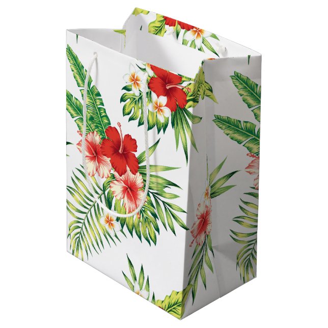 Sac Cadeau Moyen Motif tropical de l'Hibiscus rouge et blanc (Dos Angle)