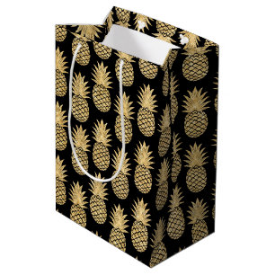Sac Cadeau Moyen Motif tropical élégant d'ananas de noir et d'or
