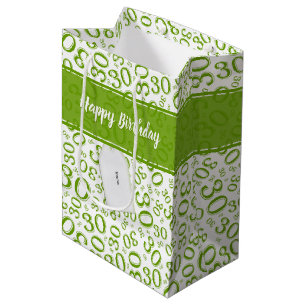 Sac Cadeau Moyen Motif vert et blanc de joyeux 30ème anniversaire