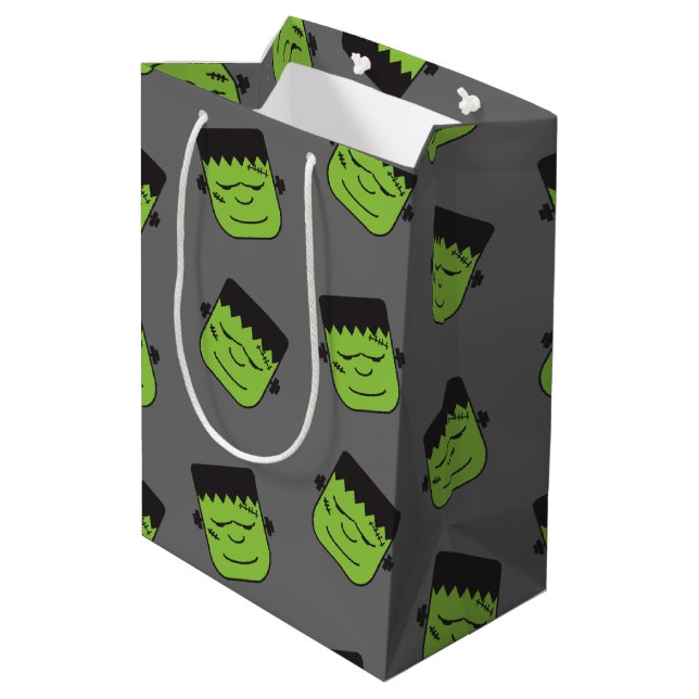 Sac Cadeau Moyen Motif vert Halloween de têtes de Frankenstein (Dos Angle)