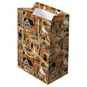 Sac Cadeau Moyen motif vintage de la ferme d'Halloween