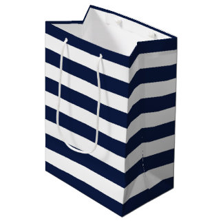 Sac Cadeau Moyen Motif White Navy Blue Stripes {choisissez votre co