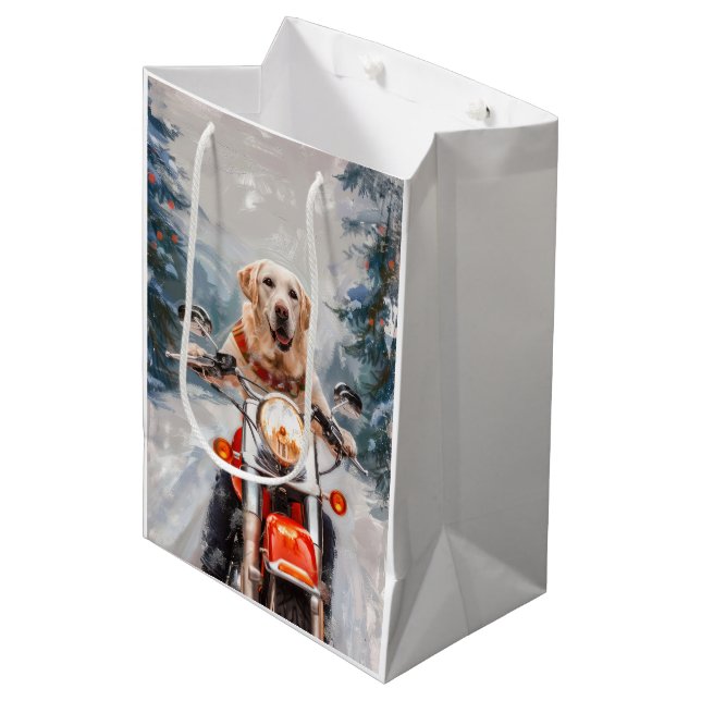 Sac Cadeau Moyen Moto à chiens Labrador Noël (Devant Angle)