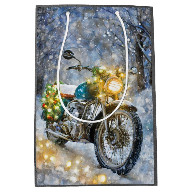 Sac Cadeau Moyen Moto avec lumières de Noël (Devant)