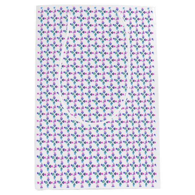 Sac Cadeau Moyen Multicolor Folk Art Sacred Hearts Blanc (Devant)