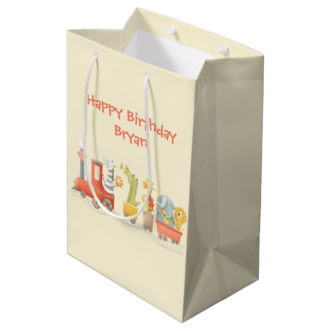 Sac Cadeau Moyen Musical Animal Train Birthday (Dos Angle)