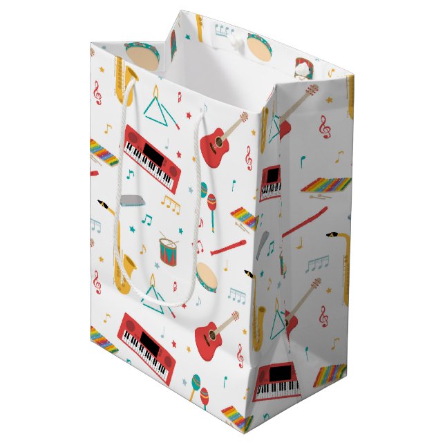 Sac Cadeau Moyen Musical Instruments Music Theme Pattern (Devant Angle)