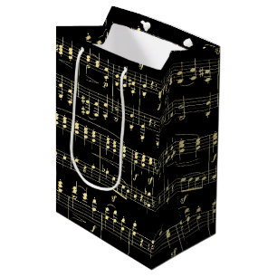 Sac Cadeau Moyen Musique d'or en noir