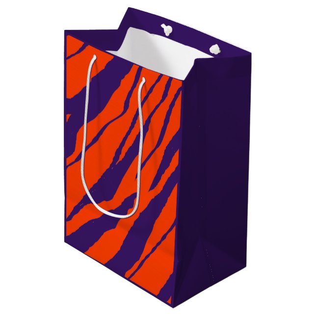 Sac Cadeau Moyen MVB Tiger Stripes Design- Orange & Violet (Devant Angle)