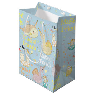 Sac Cadeau Moyen Narval et amis dragons bébé bleu personnalisé pour