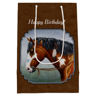 Sac Cadeau Moyen Natif Américain Bay Pinto Horse Brown