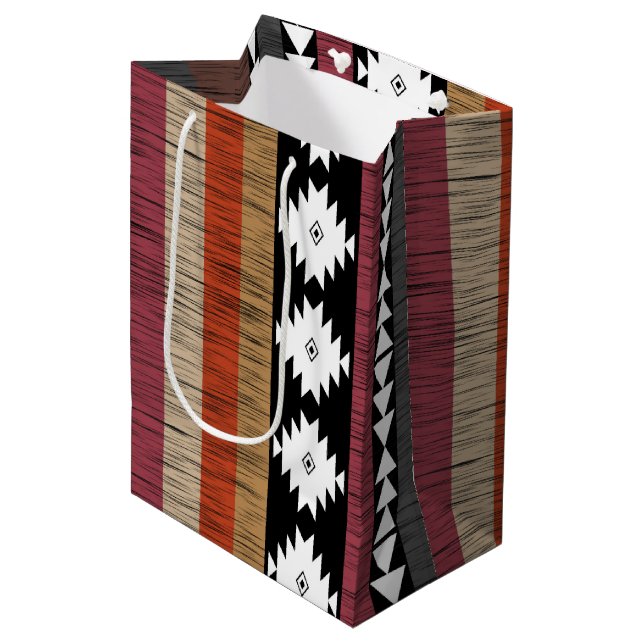 Sac Cadeau Moyen Native Ethnic Colorful Lines Motif (Devant Angle)