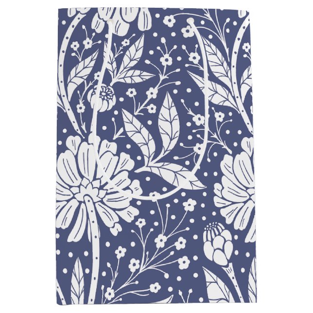 Sac Cadeau Moyen Navy Blue Floral William Morris Style (Devant)