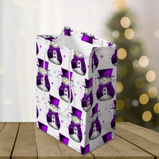 Sac Cadeau Moyen Neiges en velours violet Élégant Noël (Créateur téléchargé)