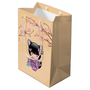 Sac Cadeau Moyen Neko Kokeshi Poupée - Oreilles de chat Geisha Girl