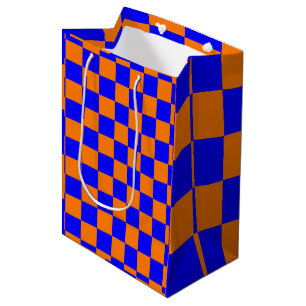 Sac Cadeau Moyen Neon Blue Orange À damiers Checkerboard Vintage