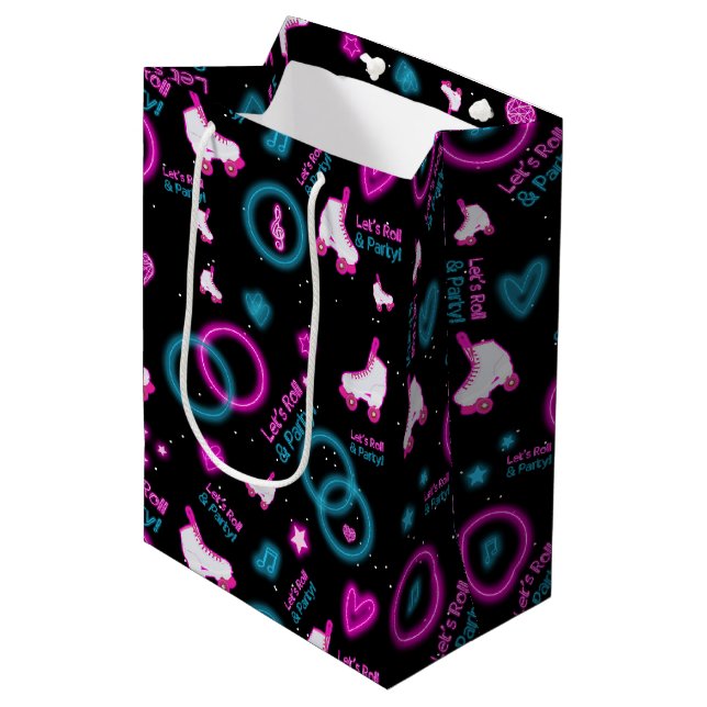 Sac Cadeau Moyen Neon Glow Roller Skating Roll Motif (Devant Angle)