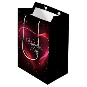 Sac Cadeau Moyen Neon Red Valentine Coeur au milieu des étoiles rou