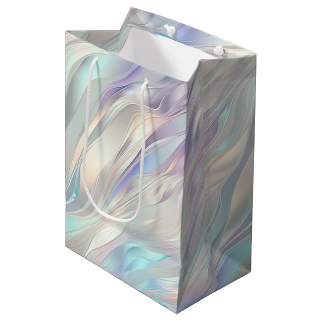 Sac Cadeau Moyen Noces Perle Blanche Violet Bleu Aqua (Devant Angle)