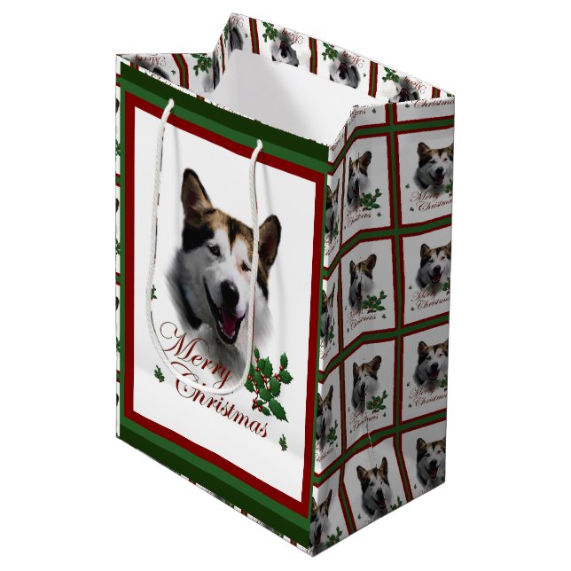Sac Cadeau Moyen Noël Alaskan Malamute (Devant Angle)