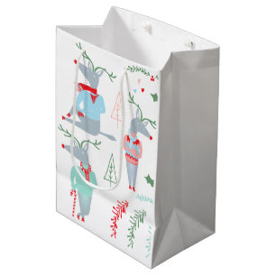 Sac Cadeau Moyen Noël animal de rennes de bois mignon