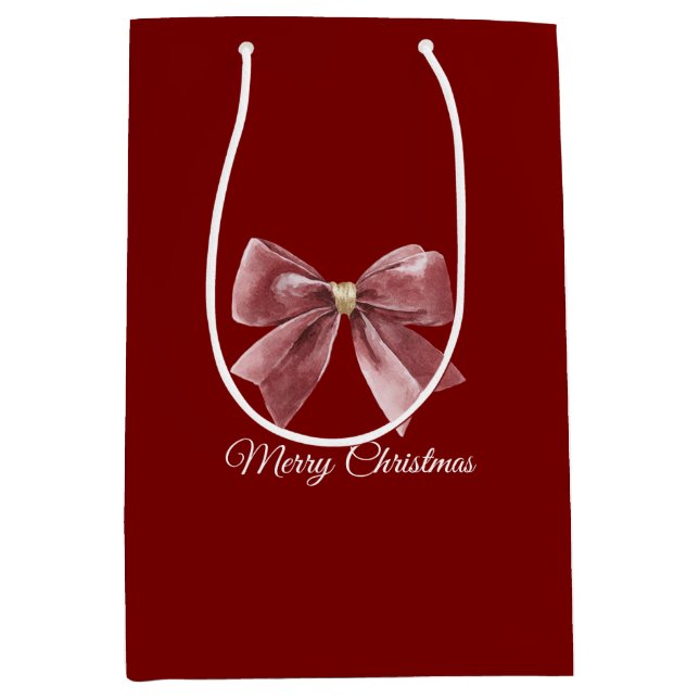 Sac Cadeau Moyen Noël Arc Rouge Or (Devant)