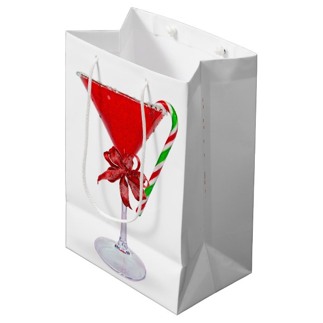 Sac Cadeau Moyen Noël Arc sur Cocktail Martini (Devant Angle)
