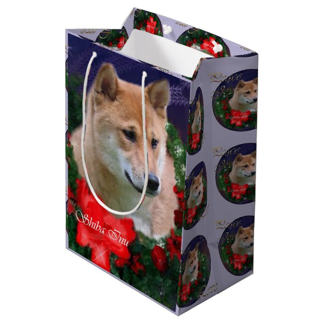 Sac Cadeau Moyen Noël aux amoureux de Shiba Inu (Dos Angle)