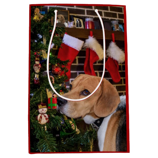Sac Cadeau Moyen Noël beagle (Devant)