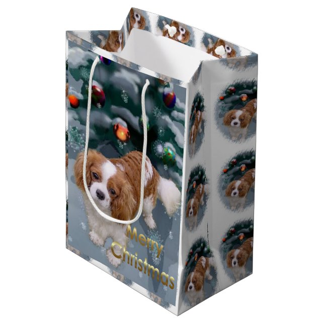 Sac Cadeau Moyen Noël Cavalier King Charles Spaniel (Devant Angle)