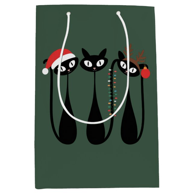 Sac Cadeau Moyen Noël Chat Moderne Rétro Classique du Milieu du Siè (Devant)