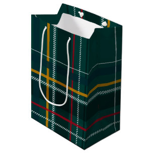 Sac Cadeau Moyen Noël classique cadeau vacances vert plaid