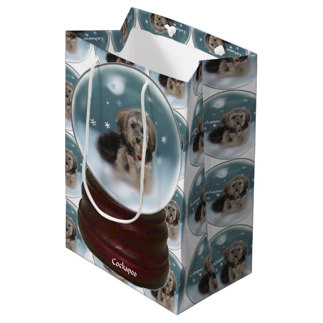 Sac Cadeau Moyen Noël Cockapoo (Devant Angle)