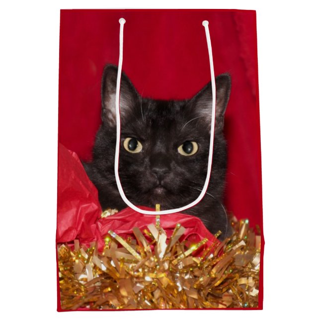 Sac Cadeau Moyen Noël de chat noir (Dos)
