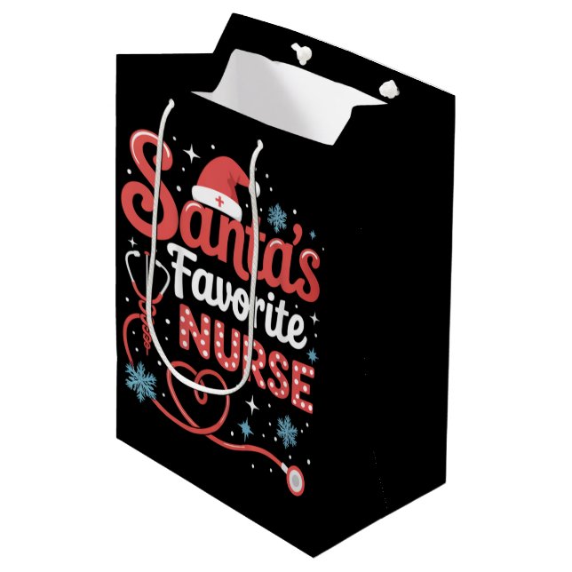 Sac Cadeau Moyen Noël de l'infirmière préférée de Santa  (Devant Angle)