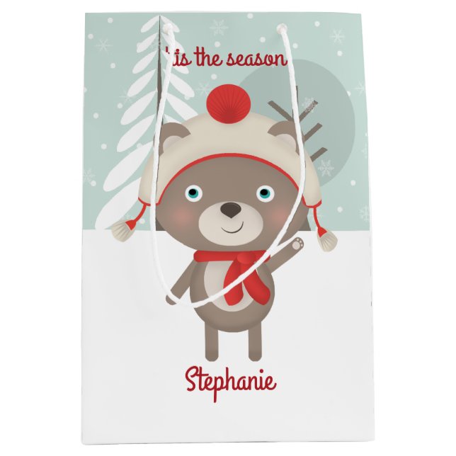 Sac Cadeau Moyen Noël de l'ours des bois (Devant)