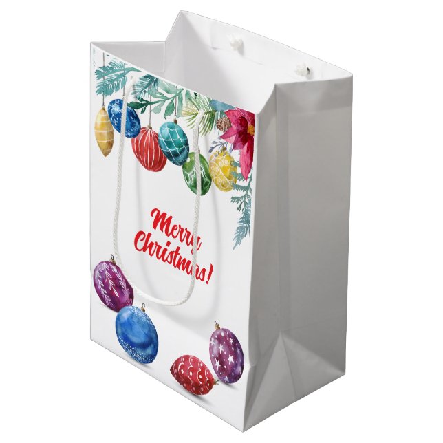 Sac Cadeau Moyen Noël d'échange d'ornements aquarelle (Devant Angle)