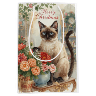 Sac Cadeau Moyen Noël des chats sur le thème du chat siamois dans l