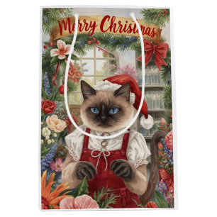 Sac Cadeau Moyen Noël des chats sur le thème du chat siamois dans l