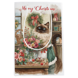Sac Cadeau Moyen Noël des chats sur le thème du chat siamois dans l