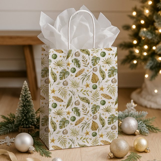 Sac Cadeau Moyen Noël des Feuilles de palmiers tropicaux (Créateur téléchargé)
