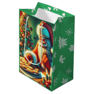 Sac Cadeau Moyen Noël des Père Noël et Cookies démodés