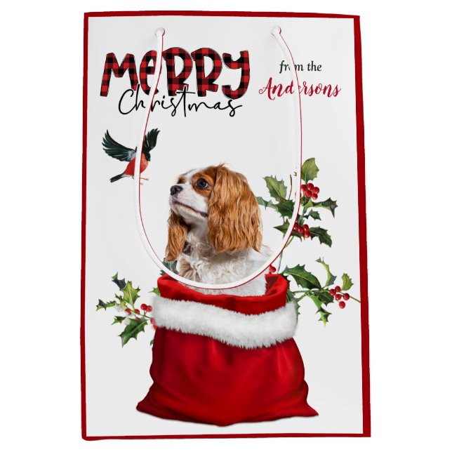 Sac Cadeau Moyen Noël du chien espagnol Cavalier King Charles (Devant)