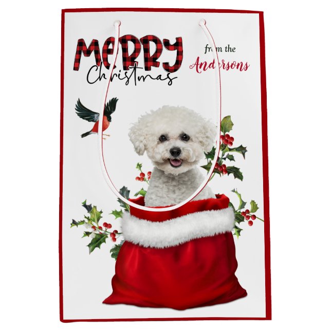 Sac Cadeau Moyen Noël du chien mignon Bichon Frise (Devant)