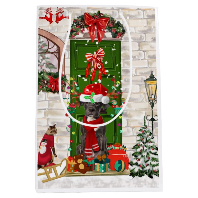 Sac Cadeau Moyen Noël du grand chien Danois (Devant)